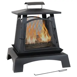 Factory Supply Steel Outdoor Fireplace Outdoor Heaters Garden Fire Pit With Log Grate Poker Steel Fire Pits