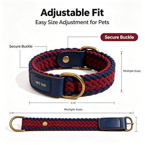Collier tissé réglable pour animaux de compagnie avec puce NFC, boucle de collier, sangle de cou pour chiens de petite, moyenne et grande taille - Product Image 1