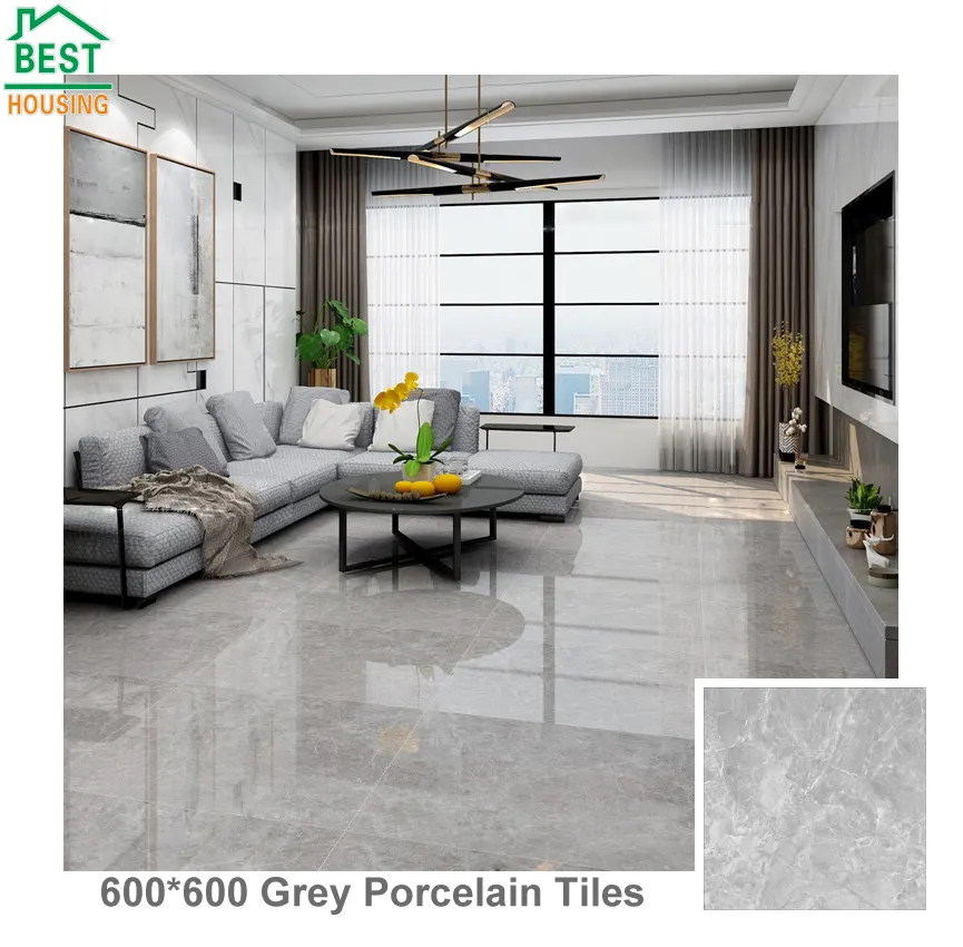 Carrelage de sol avec Surface polie 60x60mm, carreaux en porcelaine grise avec Design de Texture, décoration d'intérieur de salon