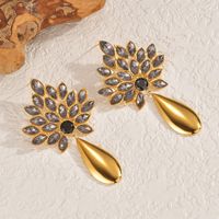 Anting-anting Juntai bentuk tetesan air mewah antik, anting-anting kancing kristal berlian bunga elegan modis