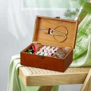 Cesta de costura de madera, caja de costura con compartimento OEM, madera maciza, marrón, Color teñido, organizador de herramientas de reparación de costura para el hogar - Product Image 3