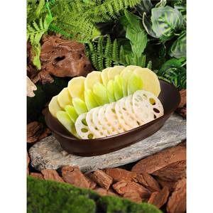 Assiette en forme de bateau à motif bois pour légumes, avec champignons enoki et ingrédients croustillants, idéale pour le service de fondue chinoise - Product Image 3