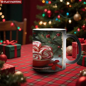 Heat Changing Mug 11oz Ceramic Frosted Black With 2D Flat Painting Design Christmas Candy Pattern - Product Image 2