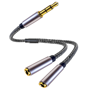 Divisor de Auriculares, Cable de Extensión con Trenzado de Nailon, Divisor de Audio Estéreo en Y, Conector Macho de 3.5mm <span class=keywords><strong>a</strong></span> 2 Puertos <span class=keywords><strong>Hembra</strong></span> de 3.5mm - Product Image 1
