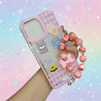 Étui de téléphone portable adorable pour iPhone 11 12 13 14 15 16 17 Pro Max Air, pochettes roses avec bracelet chaîne à perles