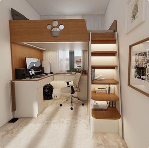 Lit superposé en bois pour adolescents, design de lit en bois avec bureau et bibliothèque et placard pour la chambre d'enfant - Product Image 2