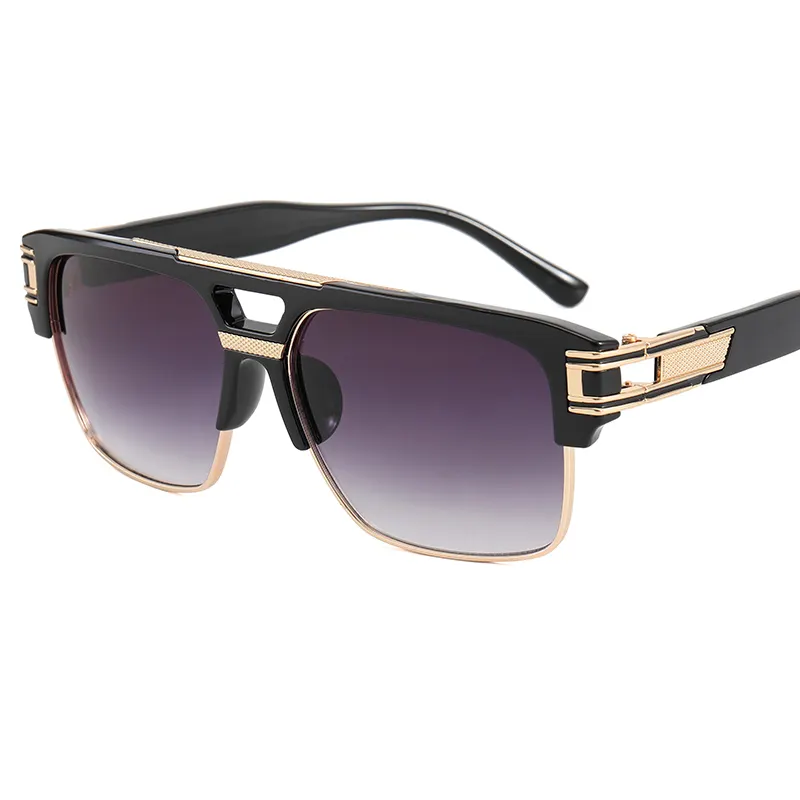 Square Sunglasses for Men Classic Oversize Sun Glasses Retro Semi Rimless Gold Alloy Frame UV400
