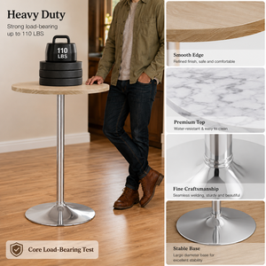 Table de bistrot, café ou bar moderne en gros avec plateau rond en placage de noyer et piétement trompette chromé - Product Image 3