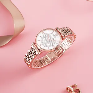OEM Accept Female Clock Stainless Steel Woman Diamond Rhinestone Bracelet Watch Lady