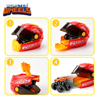 Mini Boîte Mystère Lanceur de Casques : Jouet Voiture Monster Truck Tout-Terrain en Plastique à Tirer Arrière, Surprise Course et Cascade, Roues Monstre