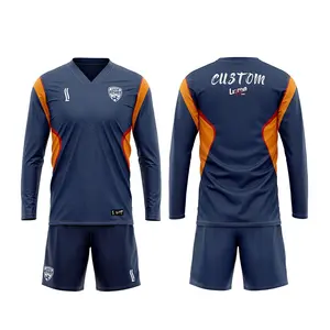 Luson atacado de manga longa 100% poliéster material camisa de futebol uniforme de futebol feito sob medida para equipes estádio