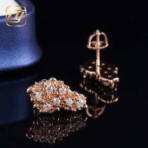 Boucles d'oreilles en argent S925 en gros, motif fleur découpée, avec moissanite et diamant VVS, plaqué or et or rose, bijoux fins - Product Image 4