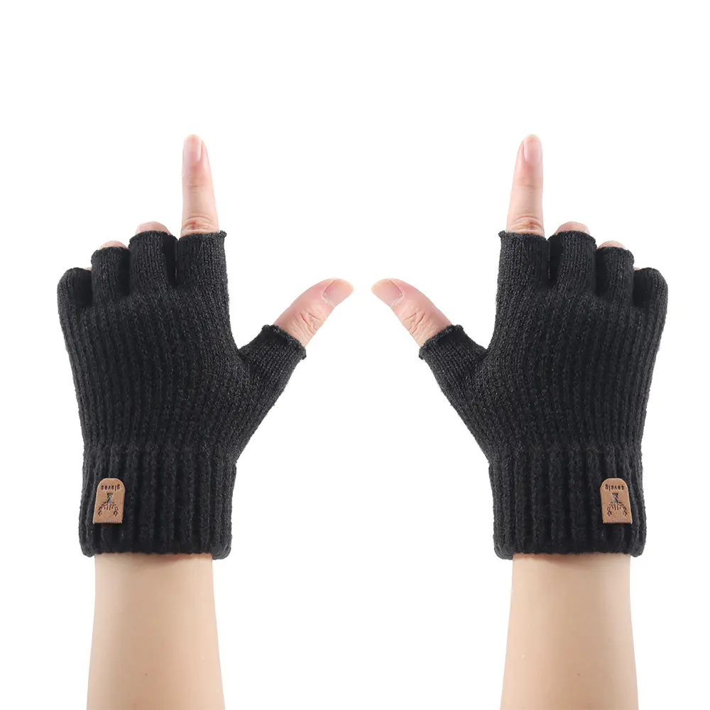 Guantes de medio dedo Unisex con logotipo personalizado Guantes de escritura sin dedos de punto elástico de invierno para mujer