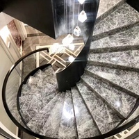 Escalier en colimaçon moderne pour villa intérieure, marches et contremarches en acier inoxydable et marbre, garde-corps en verre, aluminium personnalisable, durable, neuf