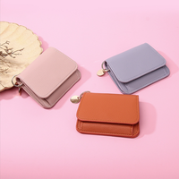 Dompet Kartu Kredit Tipis Terbaru untuk Wanita, Dompet Kulit PU Lucu, Tempat Kartu Kulit PU, Dompet Koin dengan Gantungan Kunci