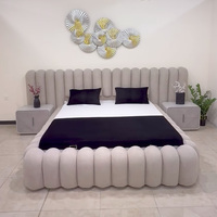 Cama Queen de Lujo Tapizada, Moderna, con Estructura de Cama King Size, Tapicería de Tela Blanca, Camas Dobles Queen Size con Diseño de Nube