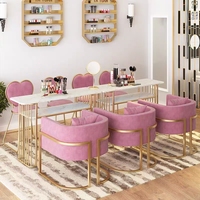 En promotion : Table de manucure de luxe en marbre et métal pour salon de beauté et extension de cils