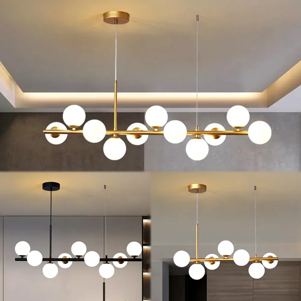 Modern Nordic Living Room Golden Hanging Luxury Lustre Light Chandeliers Lamp Iron Gold Glass Ball Led Chandelier Pendant Light