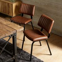 Chaise de salle à manger en cuir rétro à cannelures verticales pour restaurant, café, avec pieds en métal noir, chaise d'appoint rembourrée