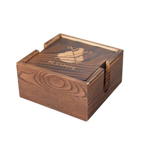 Wooden Coaster <b>Set</b> <b>Square</b> Shape 6 Piece Sepia Color Creative Desktop Mat For Tea Cup Protection - Product Image 5