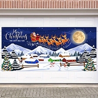 Weihnachtliches Garagentor-Banner mit Schneebedecktem Kiefernwald, Geschenkbox und Roten Kugeln, Anpassbare Partydekoration