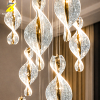 Lustre en cristal torsadé de luxe, luminaire suspendu multi-niveaux pour villa, salon à plafond haut