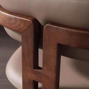 Chaise de salle à manger minimaliste moderne, <span class=keywords><strong>fauteuil</strong></span> en bois rembourré en cuir - Product Image 6