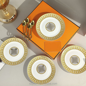 Phong Cách Châu Âu Ánh Sáng Sang Trọng Retro 6-Inch Bánh <span class=keywords><strong>Tray</strong></span> Với Vàng <span class=keywords><strong>Spoon</strong></span> Set Tiệc Xương Trung Quốc Món Tráng Miệng Khay - Product Image 5