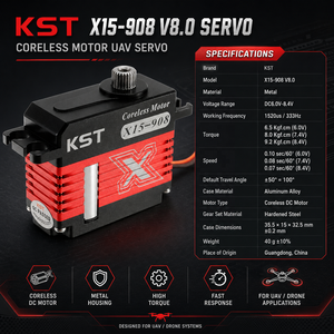 Servo Mini Cíclico Sin Núcleo Original KST X15-908 V8.0 HV 9.2Kgf.cm 0.08s Metálico para Helicópteros y Aviones RC - Product Image 1