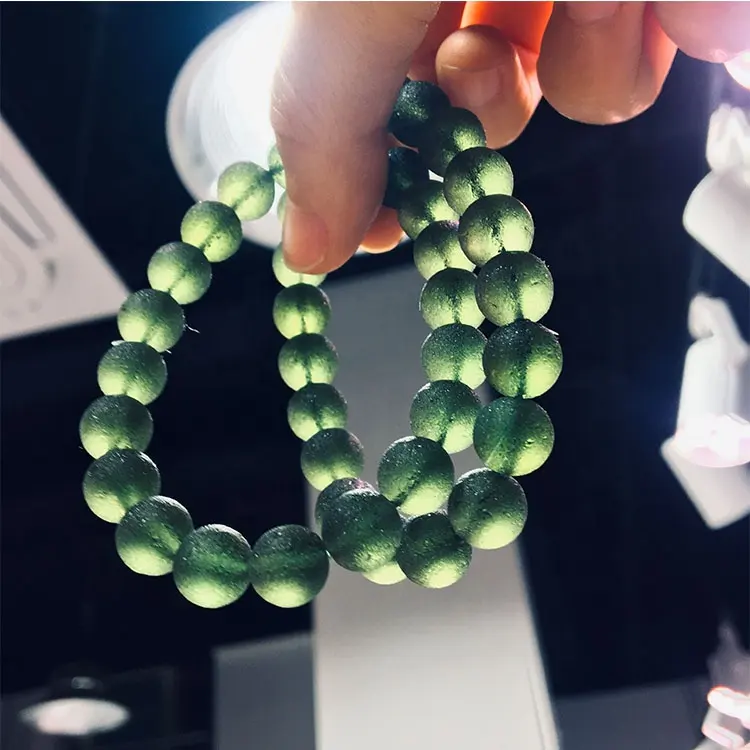 Natural Apotropaic Energy Unique Green Aerolites Crystal Moldavite Stone Bracelet