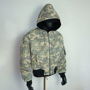 Jacket Manufacturer Customized Cotton Retro <b>Double</b> Zipper Warm <b>Quilted</b> Camouflage Winter Bomber Jacket with Hood Men's Jacket - Product Image 5