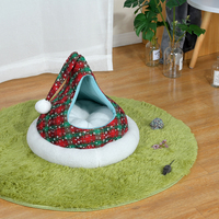 Noël chat grotte accessoires de lit pour animaux de compagnie doux peluche chat maison quatre saisons général rouge plaid chaud grotte chat lit coussin