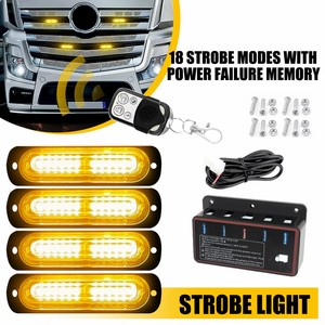 Barre lumineuse d'avertissement clignotante aux LED 4-en-1 Ambre 12 LED 18 modes pour grille de voiture, kit de barre lumineuse d'urgence aux LED - Product Image 5