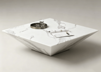 Table basse en marbre blanc irrégulier, sur mesure, sculptée, en pierre artificielle, moderne, de luxe, écologique, cannelée, pour hôtel
