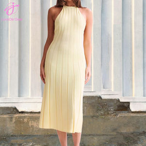 Loveda Precio barato Mujeres Sexy Color sólido Sin mangas <span class=keywords><strong>Espalda</strong></span> <span class=keywords><strong>abierta</strong></span> <span class=keywords><strong>Vestido</strong></span> plisado de punto - Product Image 2