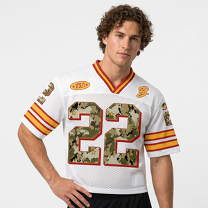 Maillot de football américain Tissu en maille de haute qualité pour adultes Chemise en maille col V manches courtes Maillot de football surdimensionné - Product Image 1