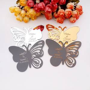 Étiquettes en miroir acrylique en forme de papillon, nom personnalisé, date, <span class=keywords><strong>cadeau</strong></span> de fête, <span class=keywords><strong>décoration</strong></span> de la <span class=keywords><strong>maison</strong></span>, <span class=keywords><strong>carte</strong></span> d'invitation de mariage personnalisée - Product Image 5