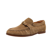 Chaussures plates en daim plissé à boucle métallique pour femme - Chaussures de mariage et de cérémonie à bout fermé, à enfiler, en cuir, confortables et légères