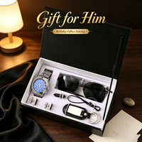 Collection de cadeaux d'affaires élégants pour hommes, montre de luxe, lunettes de soleil, porte-clés, boutons de manchette, 4 pièces, cadeau d'entreprise pour cadres