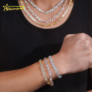 Nuova piccola collana ghiacciata piccola stella Infinity catena a maglie Moissanite bracciale cubano personalizzato Hip Hop diamanti gemelli cubani - Product Image 3
