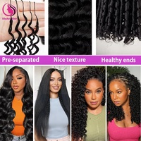 Extensions de cheveux à effet plume, bouclés birmanes, invisibles, au crochet, en cheveux humains vierges, double tirage