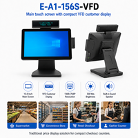 Terminal de point de vente à double écran de 15,6 pouces avec écran tactile capacitif principal et écran client pour les caisses de vente au détail et de restaurants