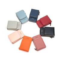 Dompet kulit PU wanita, warna-warni, tas selempang telepon gaya Korea, tas merah untuk tas tangan mode