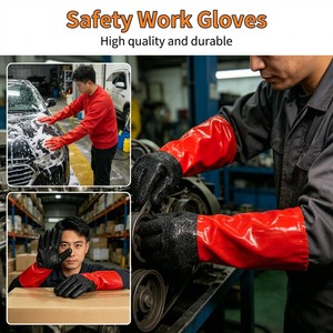 Gants de protection en <span class=keywords><strong>PVC</strong></span> étanches OEM ODM de 35 cm, rouges et noirs, texturés, résistants à l'abrasion, pour la sanitaire (vente en gros) - Product Image 3