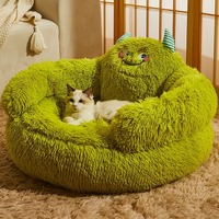 Coussin rond en coton PP pour animaux de compagnie, monstre de dessin animé vert, nid douillet pour chiens, chats et petits animaux