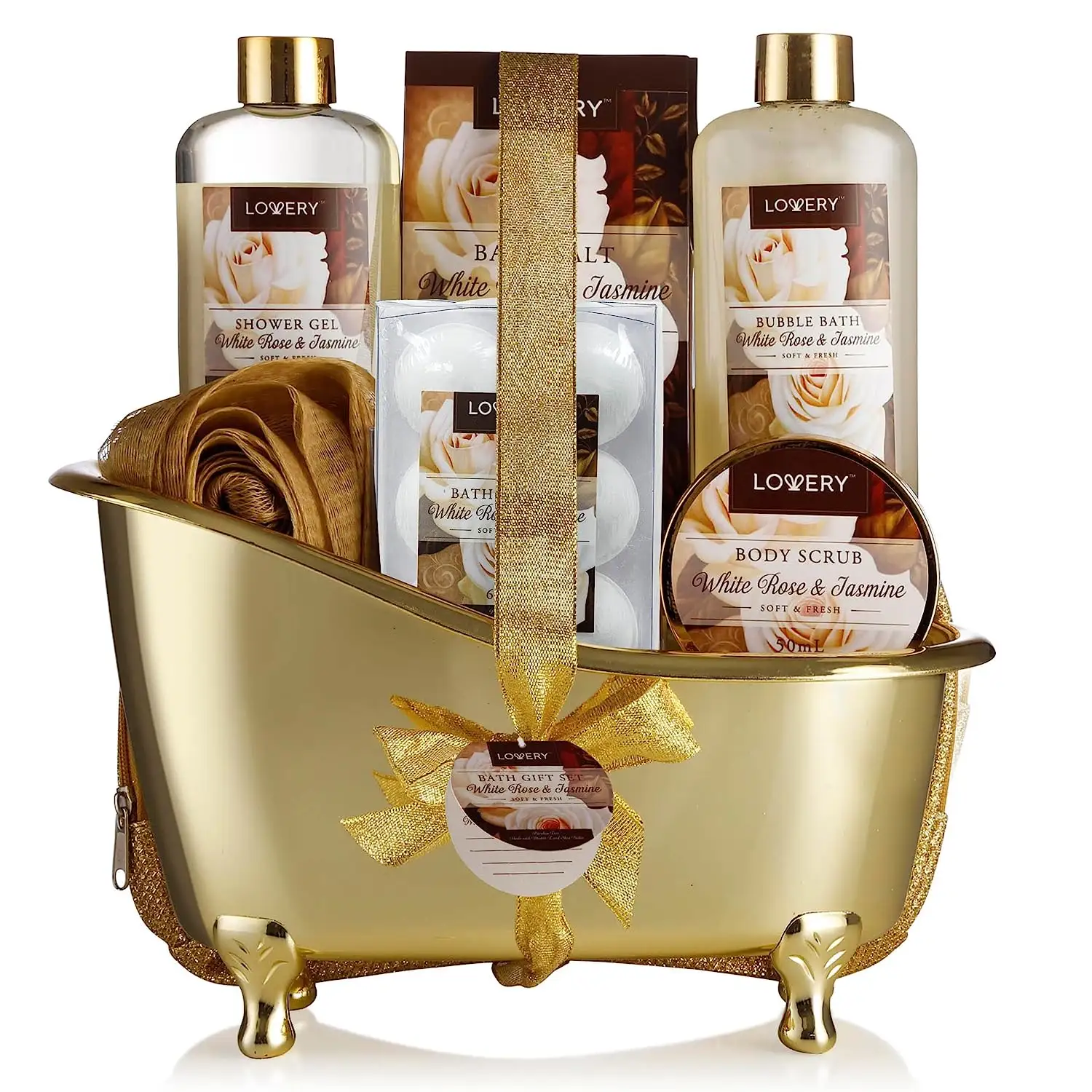 Paniers cadeaux personnalisés pour le bain et le corps de la Saint-Valentin pour femmes et filles comprenant du gel douche au parfum Love of Rose