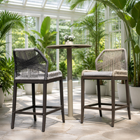 Ensemble de bar extérieur 3 pièces en métal durable avec comptoir haut en corde tressée