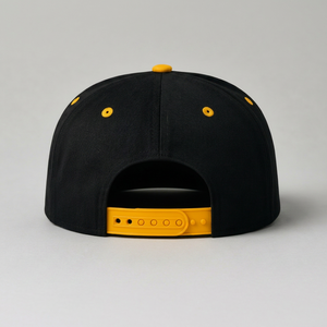 Gorra Snapback Personalizada de Alta Calidad, Negra, de 6 Paneles, de Lona de Algodón, con Cierre Ajustable en Amarillo Contrastante, Unisex, Deportiva, para Exteriores, 3D - Product Image 2
