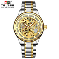 Montre mécanique pour homme TEVISE T820F, bracelet en acier inoxydable personnalisé, phase de lune, verre minéral, résistante à l'eau, vente en gros