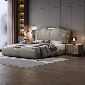 Nội thất phòng ngủ sang trọng hiện đại giường mềm mại kích thước nhỏ dành cho người lớn giường đôi khung da bộ lưu trữ thiết kế tổng thể - Product Image 3